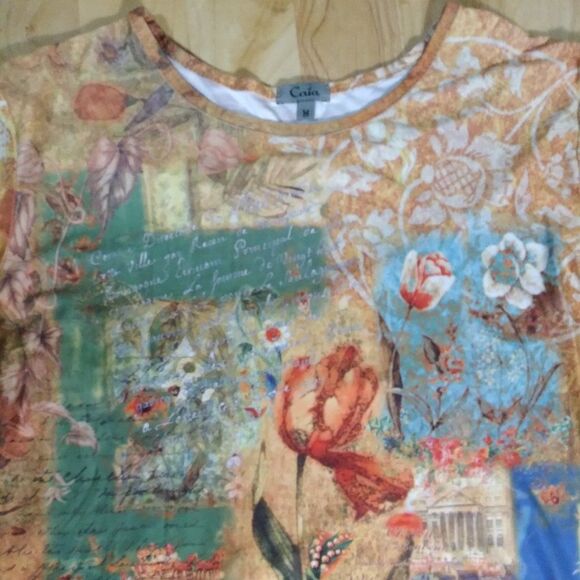 Vintage Caia Floral Nostalgia Pattern T-Shirt Shirt - Picture 1 of 9